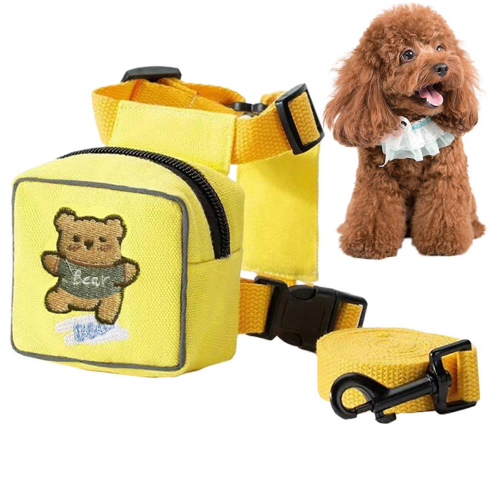 Dog Backpack Harness With Leash Cartoon Style Size M Yellow