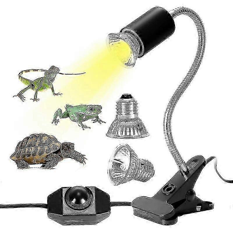 Tortoise Heat Lamp Kit Compatible with Reptiles, Includes 2 UVA UVB Bulbs (25W & 50W), Long Base with 360° Rotation for Turtles, Lizards, an