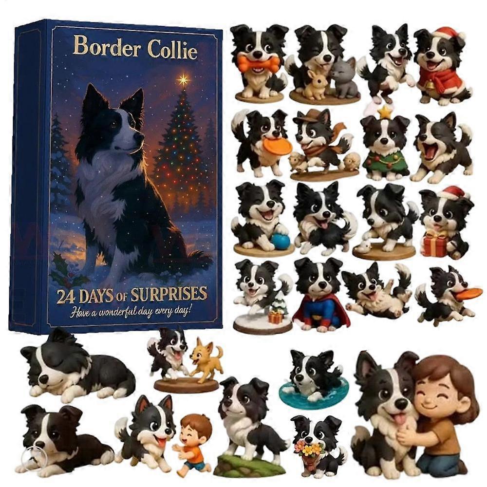 Borders Collie 2025 Countdown Calendar 24 Different 2D Acrylic Dog Pendant Xmas Advent Calendar Dog Lovers Xmas Gift