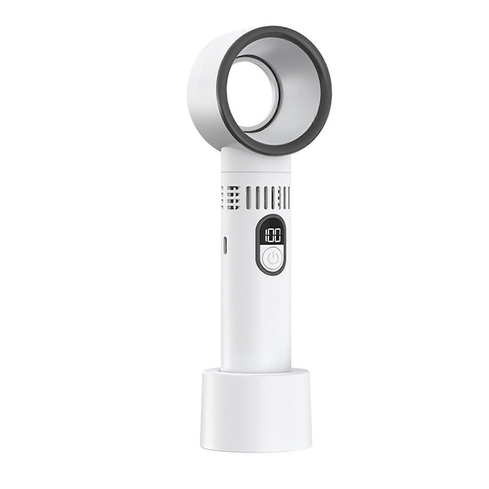 USB Rechargeable Bladeless Handheld Fan with Digital Display Portable Adjustable Cooling for Travel and Office White