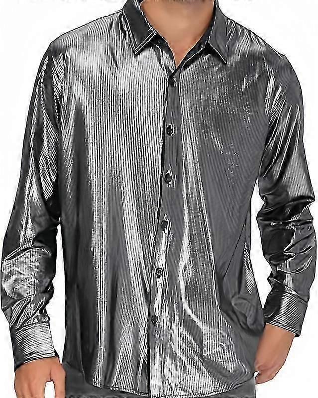 Herren Disco Hemden Glänzendes Langarmhemd