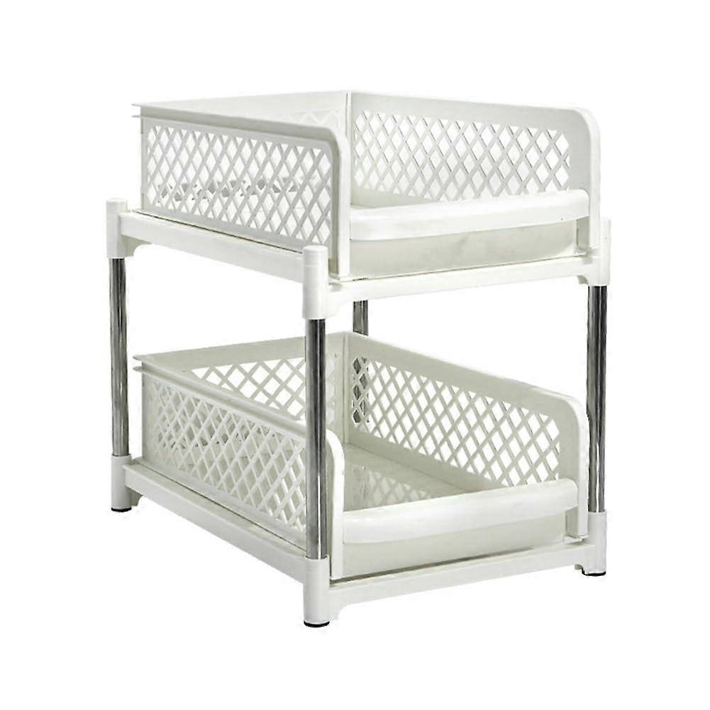 Space Saving 2Tier Pull Out Drawer Organizer for Bathroom and Kitchen Cabinet, White