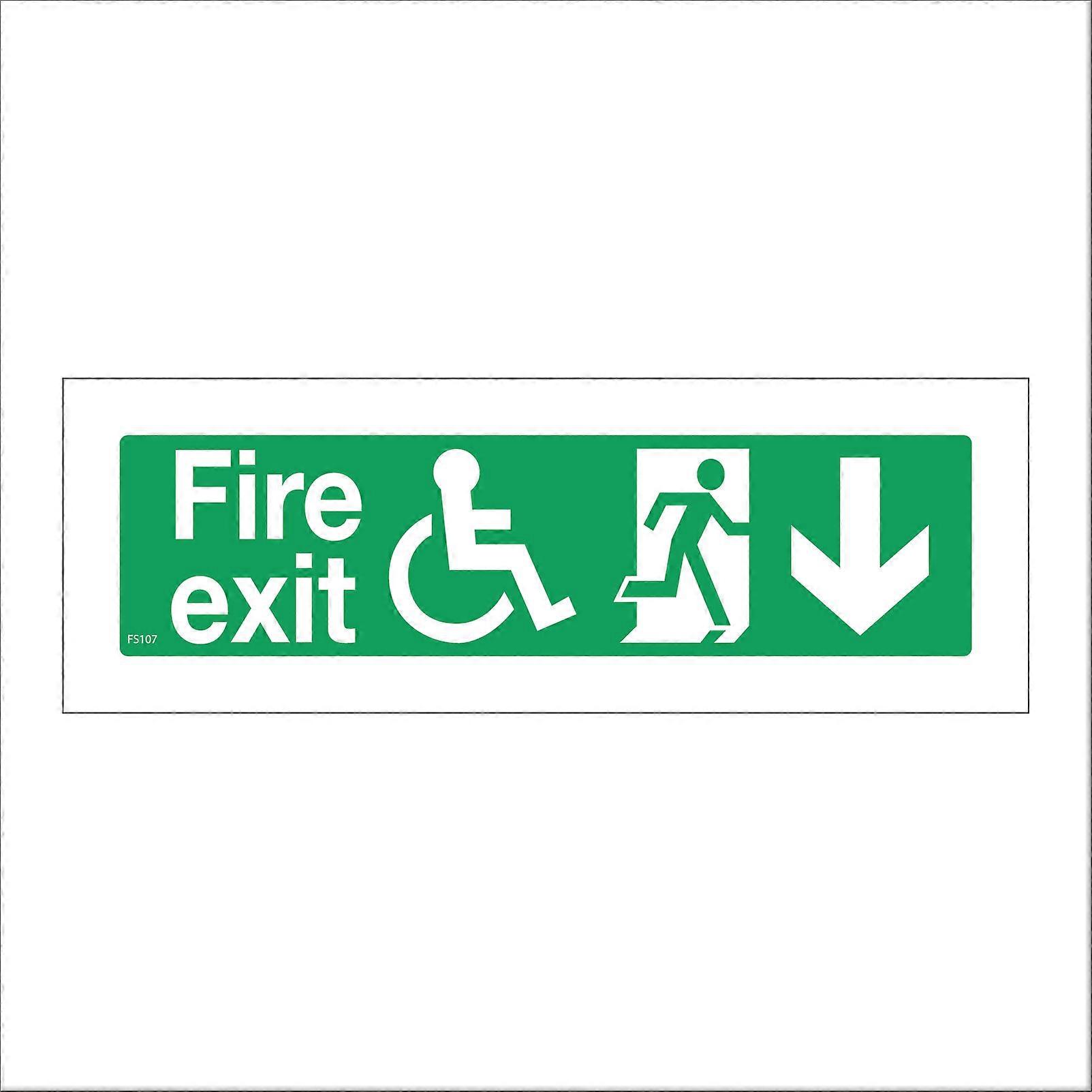 FS107 Disabled Fire Exit Below Sign with Wheelchair Running Man Door Arrow