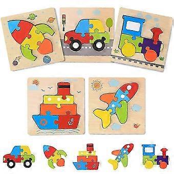 f 5pcs Kids 3D Wooden Jigsaw Educational Cartoon Vehicle Children Puzzle Toy