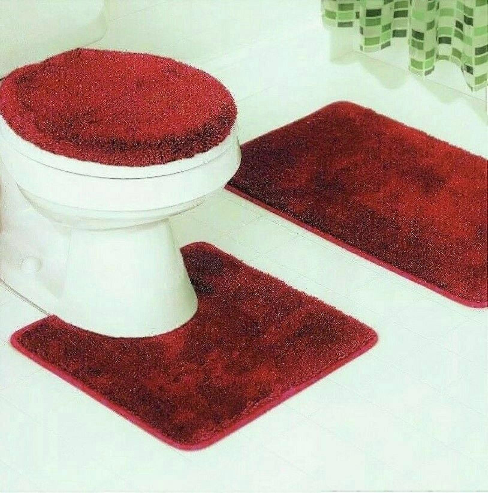 3pc solid plain assorted colors bathroom rugs contour mat toilet lid cover set