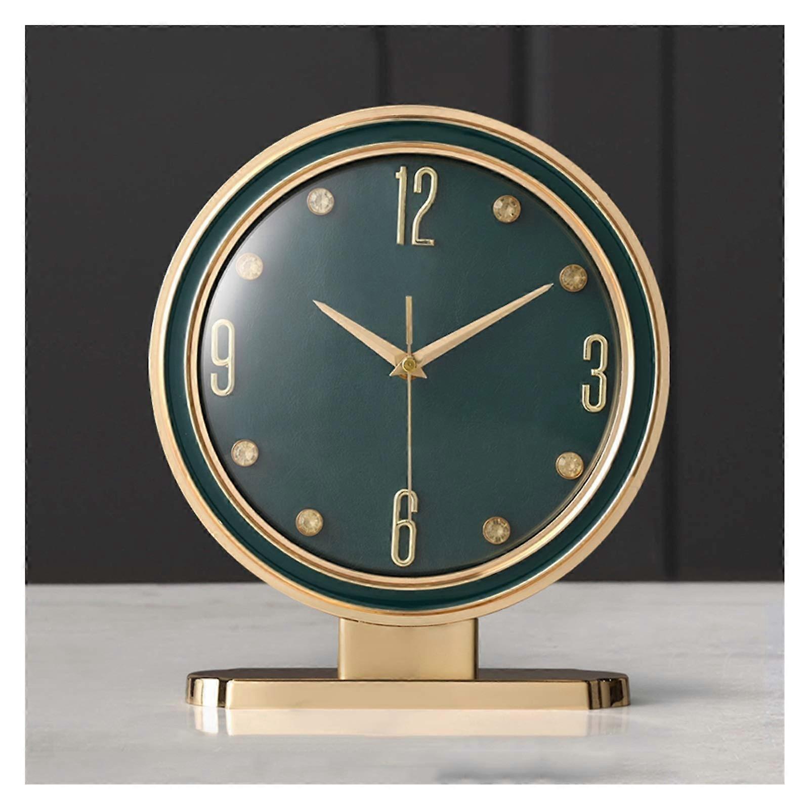 Table Clock with Leather Frame and Arabic Numerals for Home Office Desk Decoration