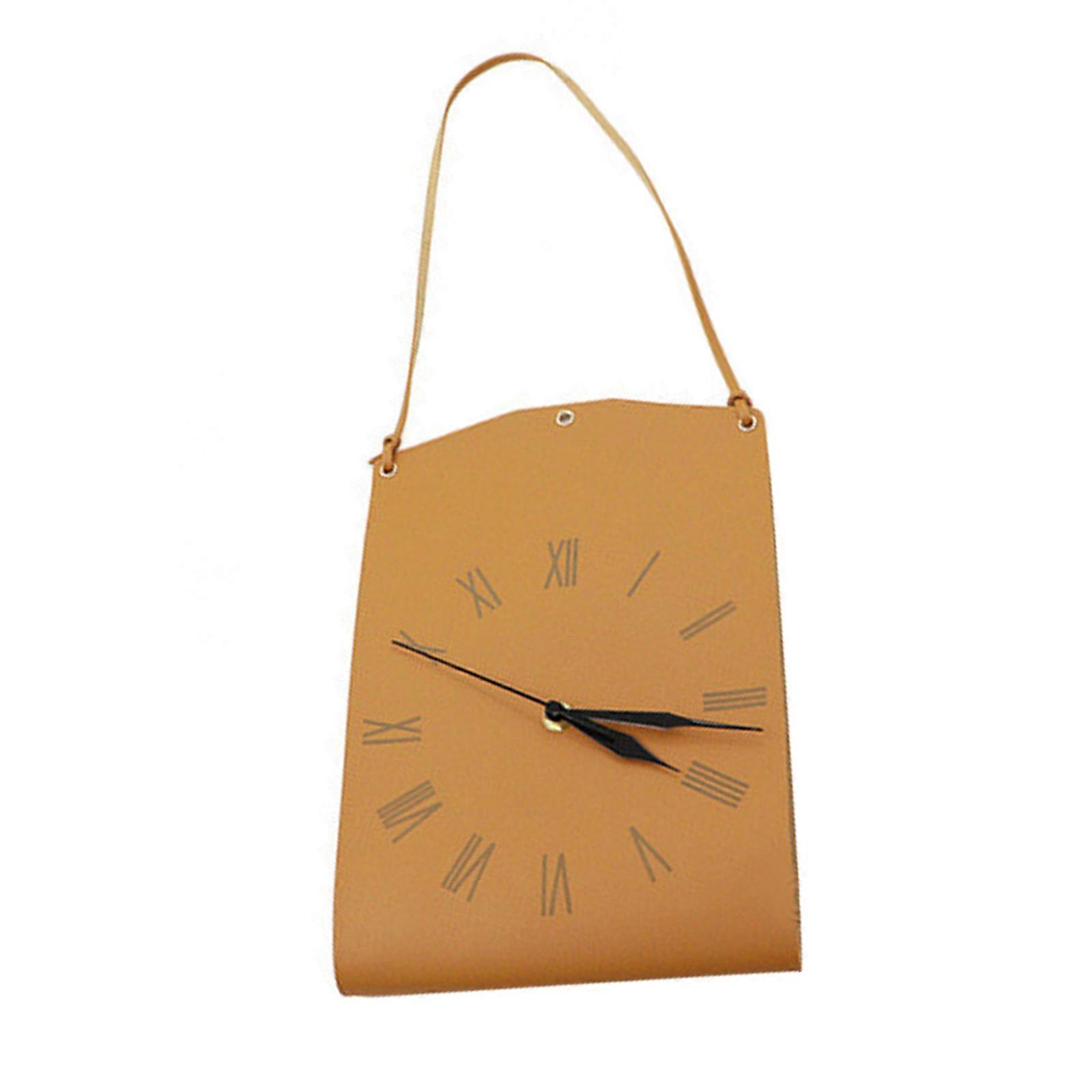 Quiet Wall Clock PU Leather Practical Wall Clock Wall Decorative Clock Simple and Long last Office Wall Clock  Lemon yellow