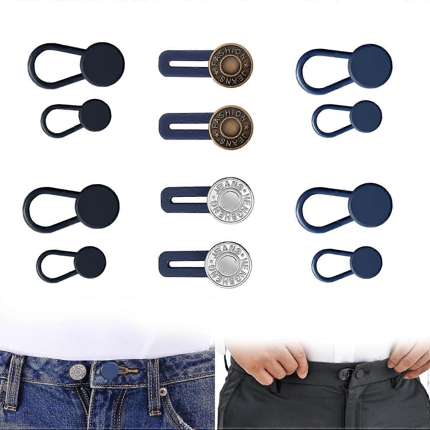 HW 12Pcs Set Button Extender for Jeans Free Sewing Metal + Silicone Waist Extenders with Button