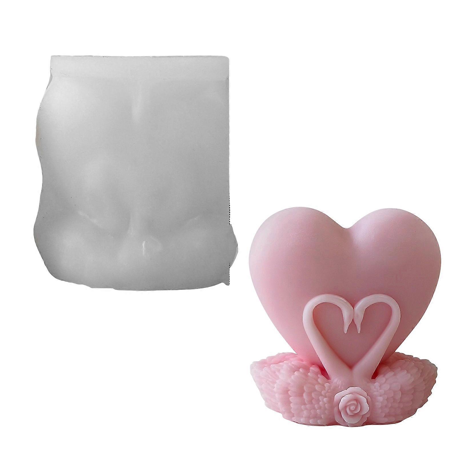 Lovely 3D Heart Cygnus Sturdy Silicone Mold Home Accessory for Creating Gypsum Resin Figurine Decorations Daily Casual Use Multicolor