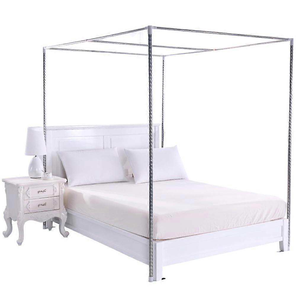 Canopy Bed Frame with Stable Steel Poles for Curtains and Mosquito Nets, Silver 78.74in