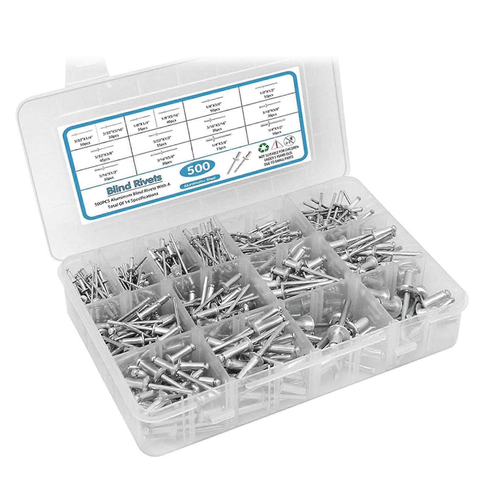500pcs Metal Blind Rivets Assortment with Washers Versatile  Rivets set Comprehensive Assorted Blind Rivets set Multicolor