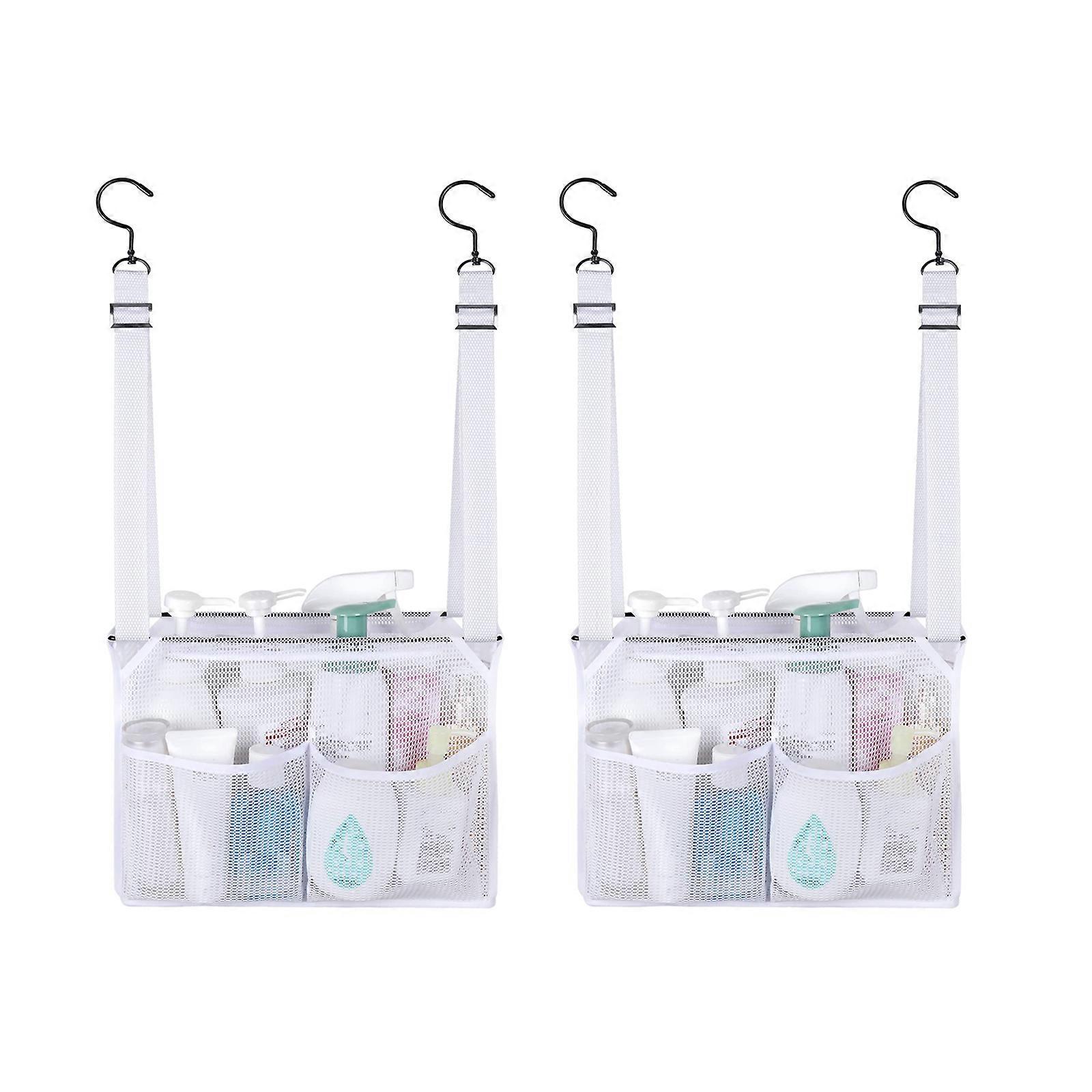 Pack of 2 Multiple Pocket Hanging Bathroom Storage Adjustable Straps Durable Polyester Materials Home Use Solution  White