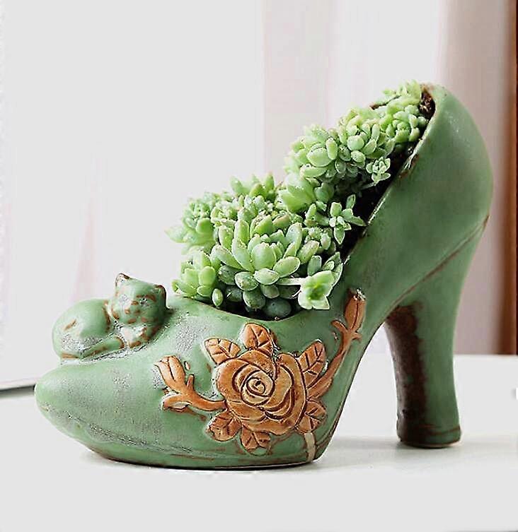 Ceramic Succulent Planter Cat  Heel Design with Drainage Hole for Desk or Windowsill Decor