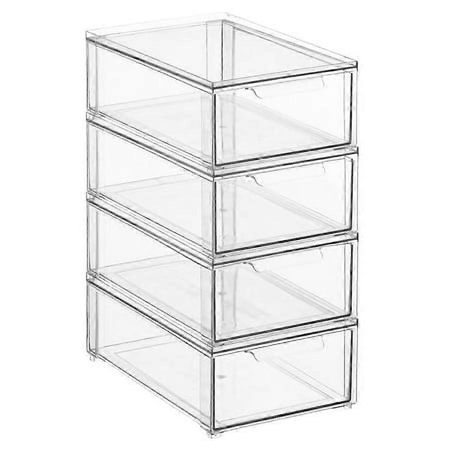 mDesign Plastic Stackable Kitchen Storage Organizer with Drawer - 4 Pack, Clear