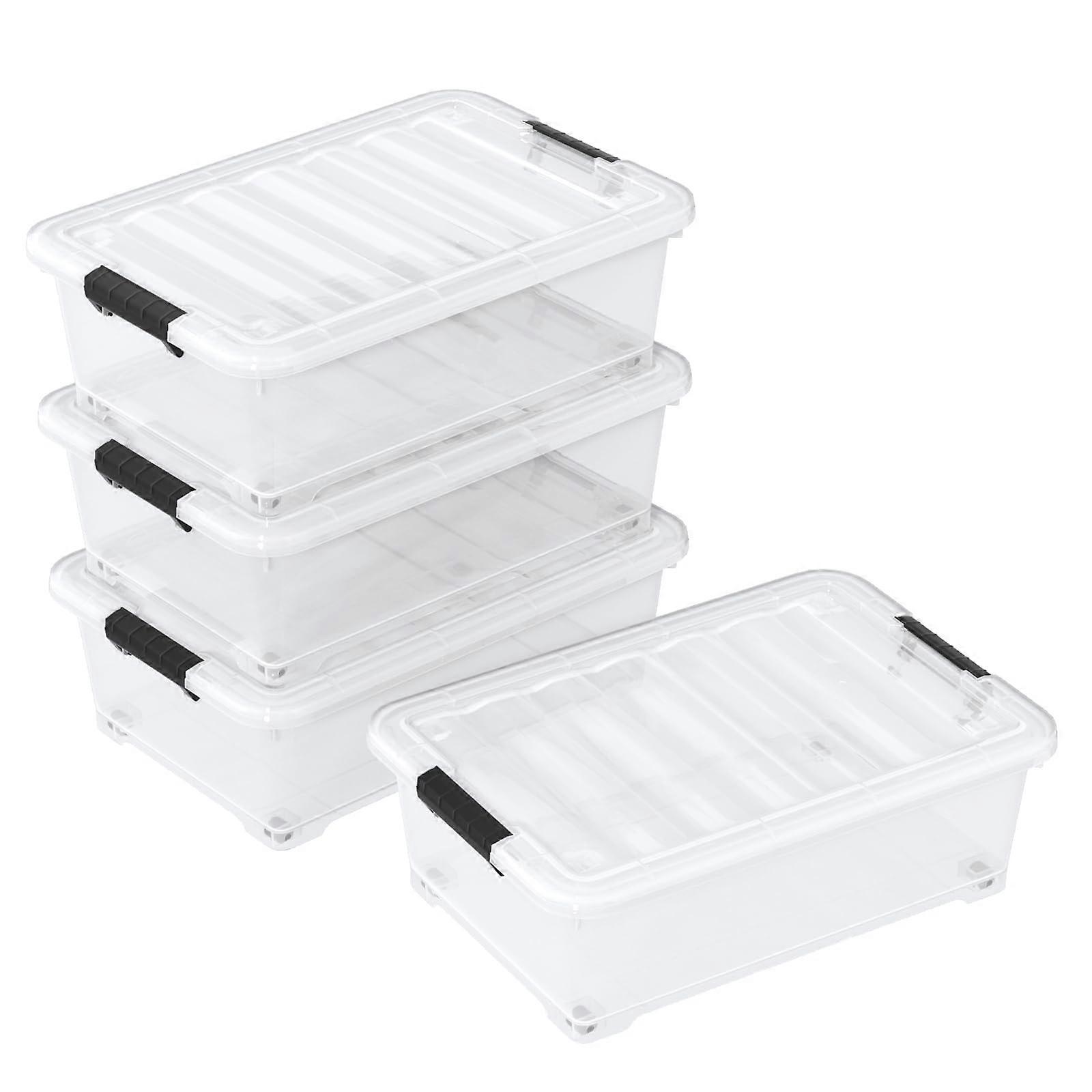 Under Bed Storage Bin with Wheels, 20 Quart Clear Stackable Plastic Box with Lid, 4 Pack