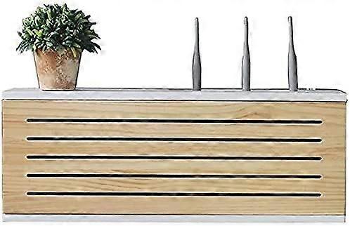 Solid Wood WiFi Router Storage Box Wall Mounted Shelf with Cable Management and Heat Dissipation 80cm