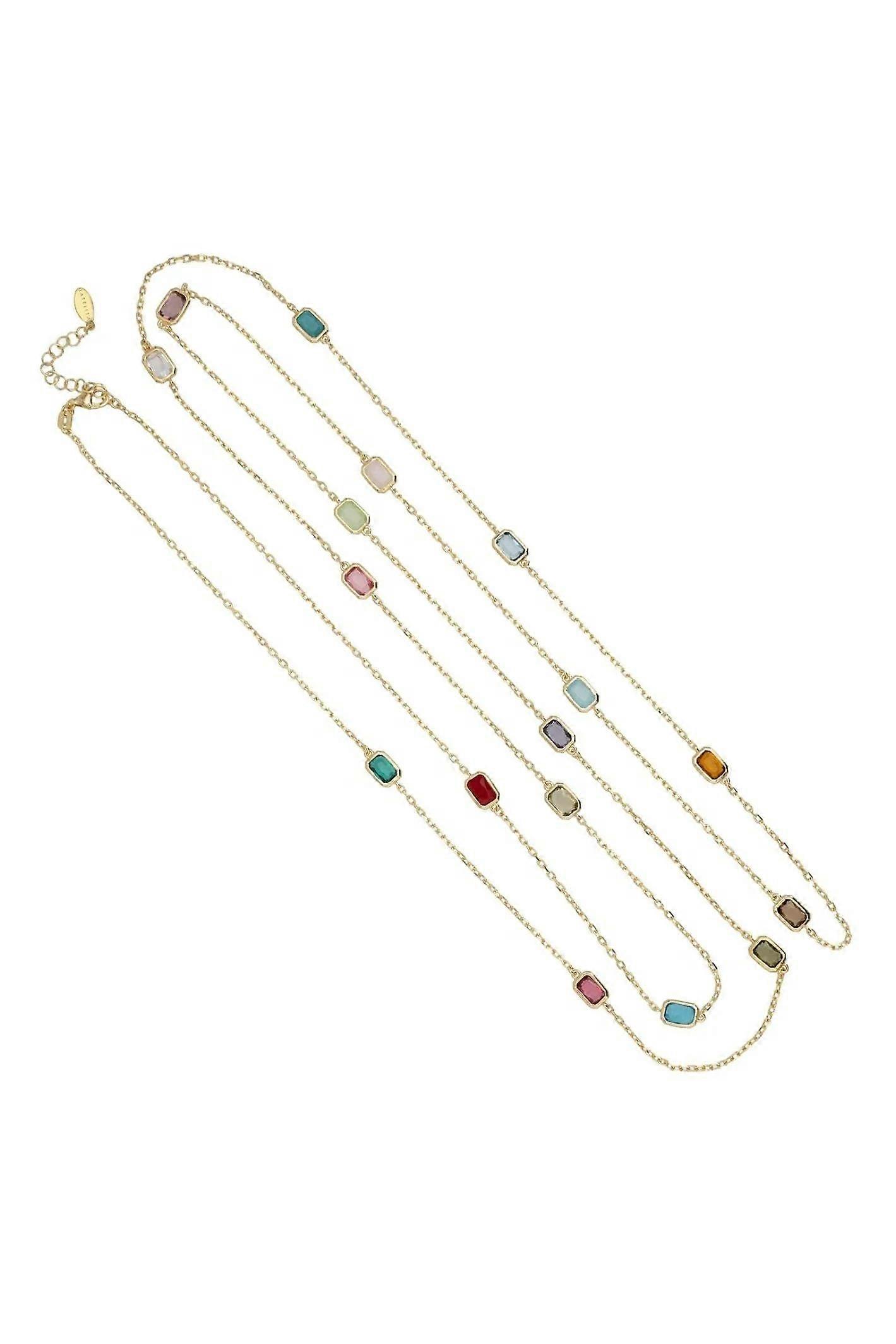 Latelita Women's 925 Sterling Silver Rainbow Gemstone Necklace with Gold Dip - 120cm
