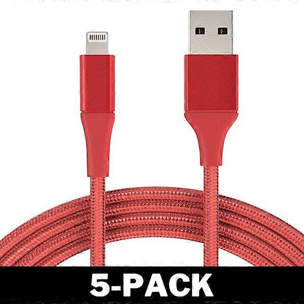 3M Cable compatible with iPhone Charger Nylon Quick Charge Red 5-Pack