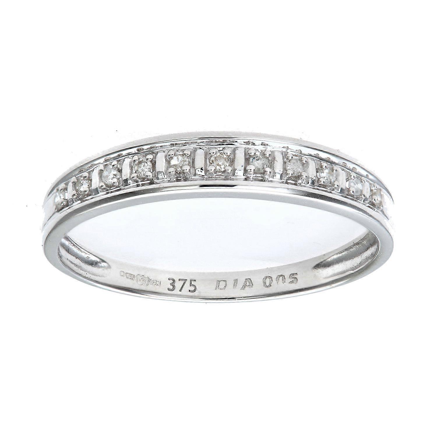 Jewelco London 9ct White Gold Round 5pts Diamond 11 Stone Column Bars Half Eternity Ring 1.5mm