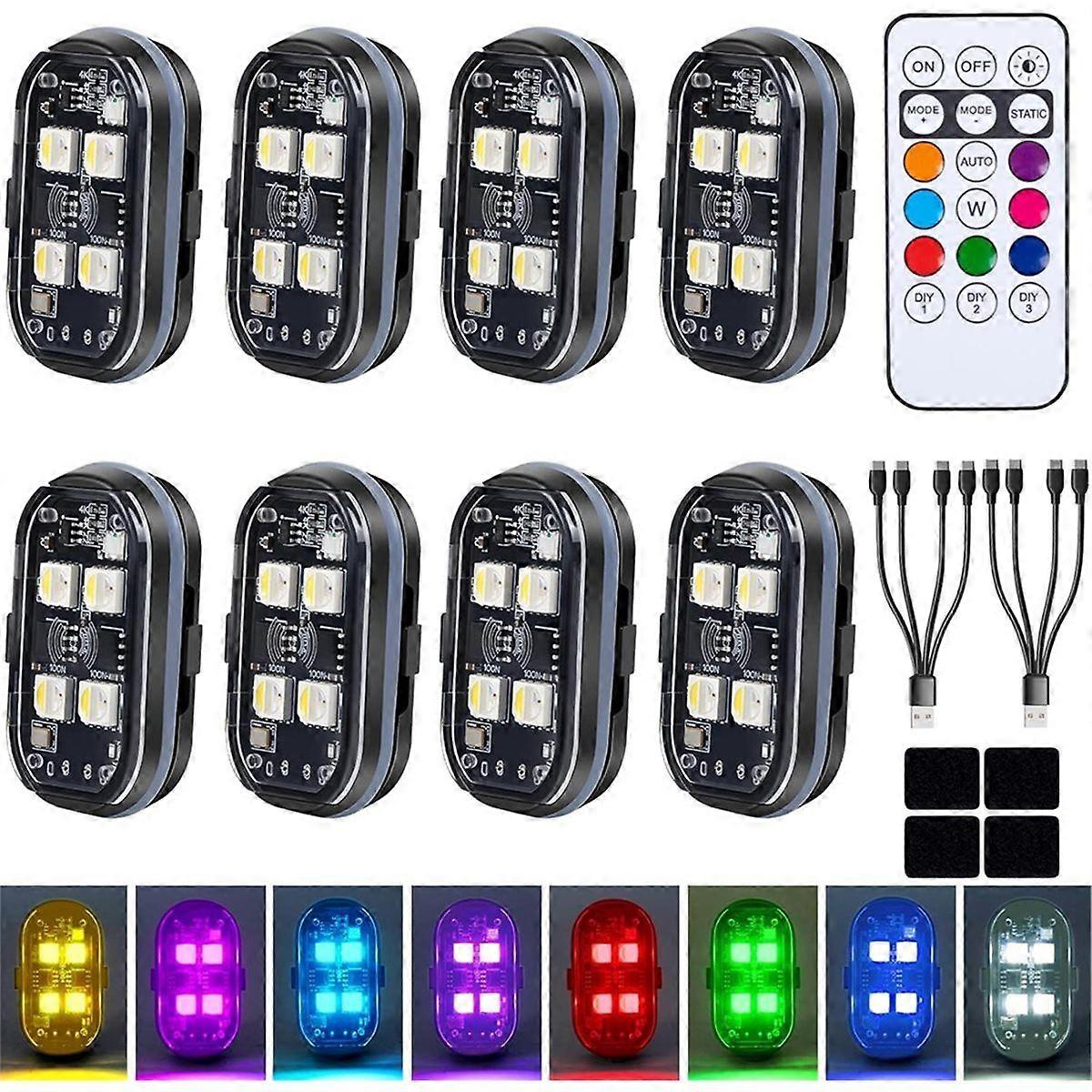 Upgraded 4LEDs 8PCS Wireless LED Strobe Lights with Remote Control, 8 Colors Anti Collision Warning
