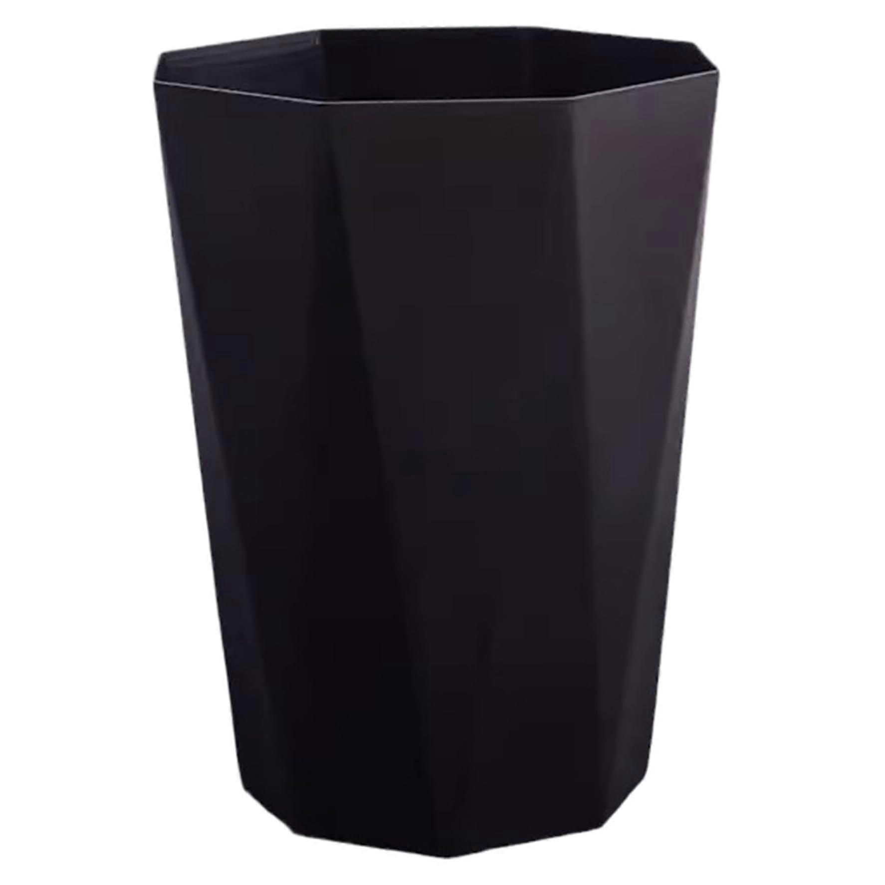 Black Bathroom Trash Can with Large Opening, AntiSlip Base Plastic Bin, Stylish Diamond Pattern