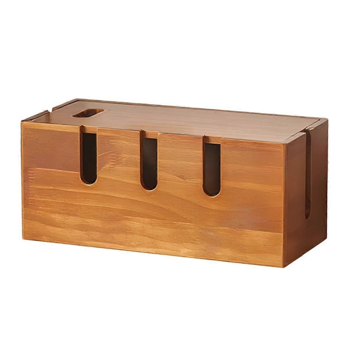 Rustic Solid Wood Cable Management Box Desk Cord Organizer with Lid for Home and Office Storage