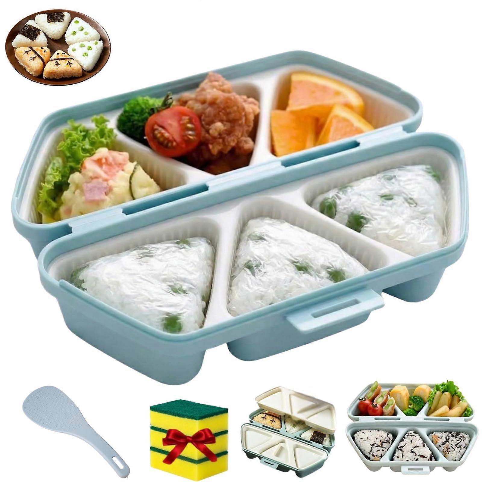 6 in 1 Onigiri Mold Sushi Rice Ball Maker Triangle Shape with Storage Easy Release Blue