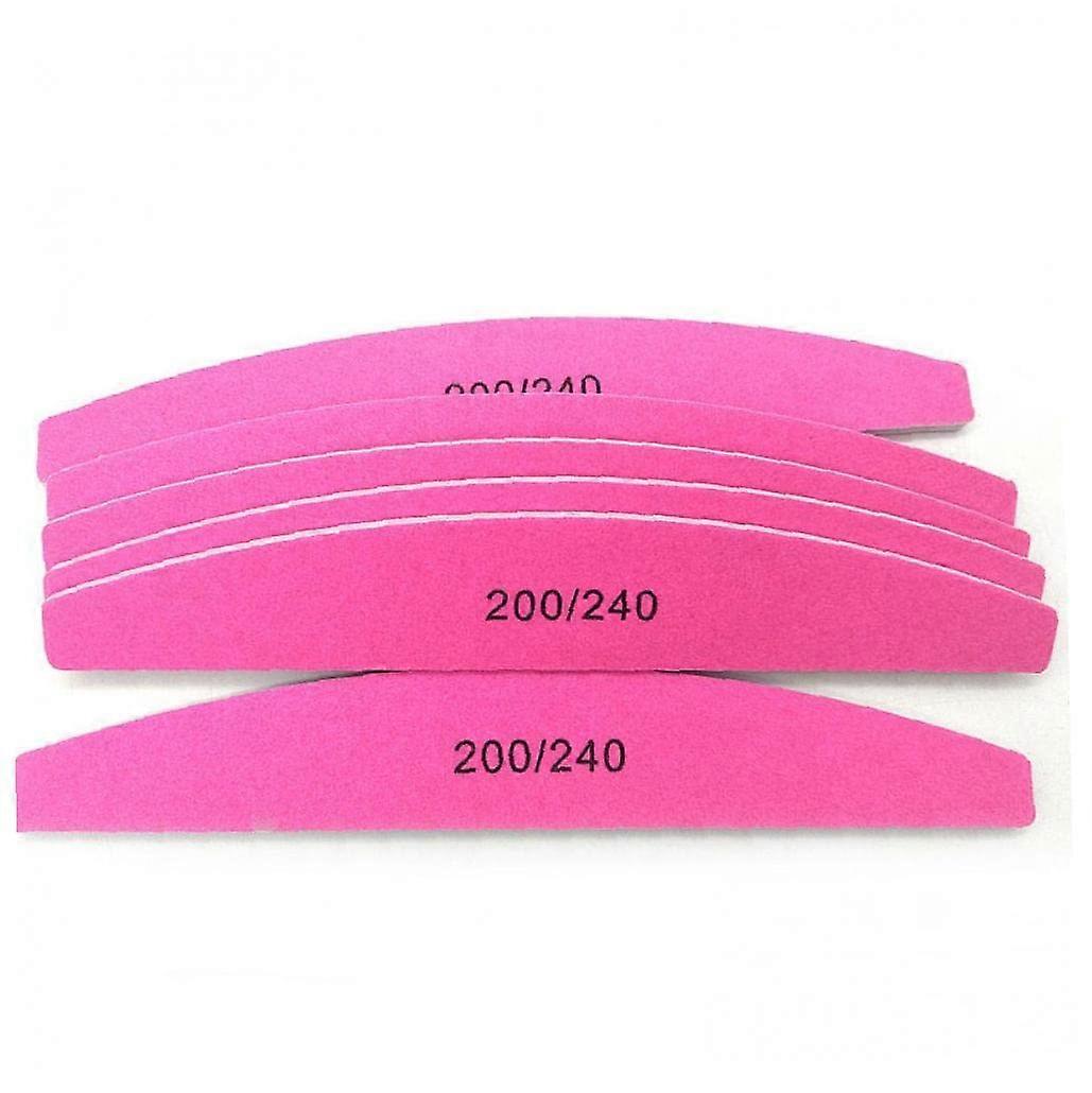 10pcs Professional Nail File and Buffer 200/240 Grit Double Sided Half Moon Pink