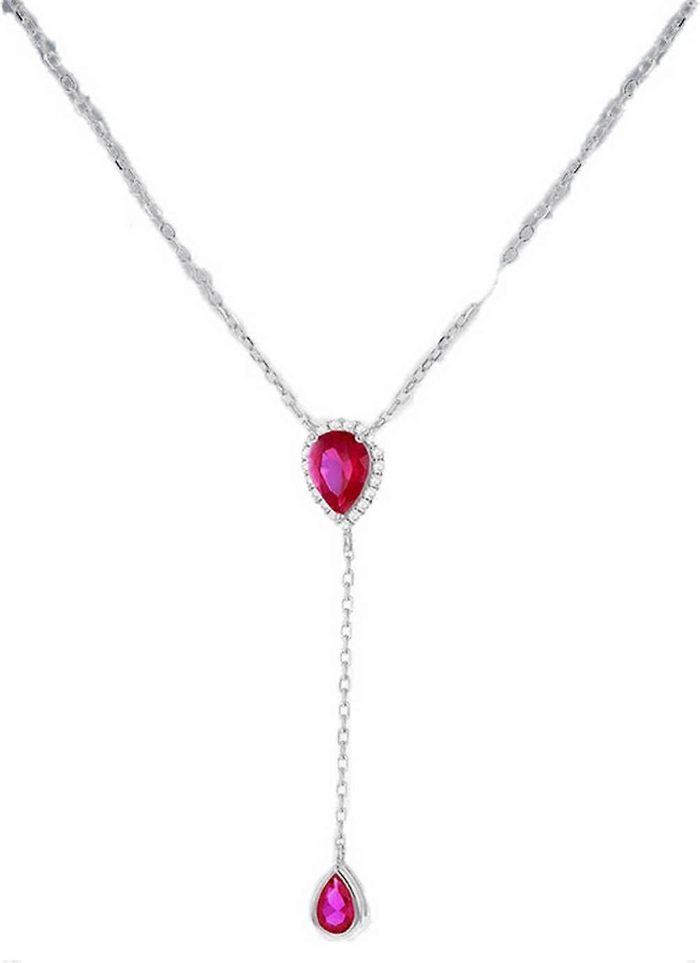 KJ Beckett Teardrop Adjustable Lariat Necklace - Silver/Red