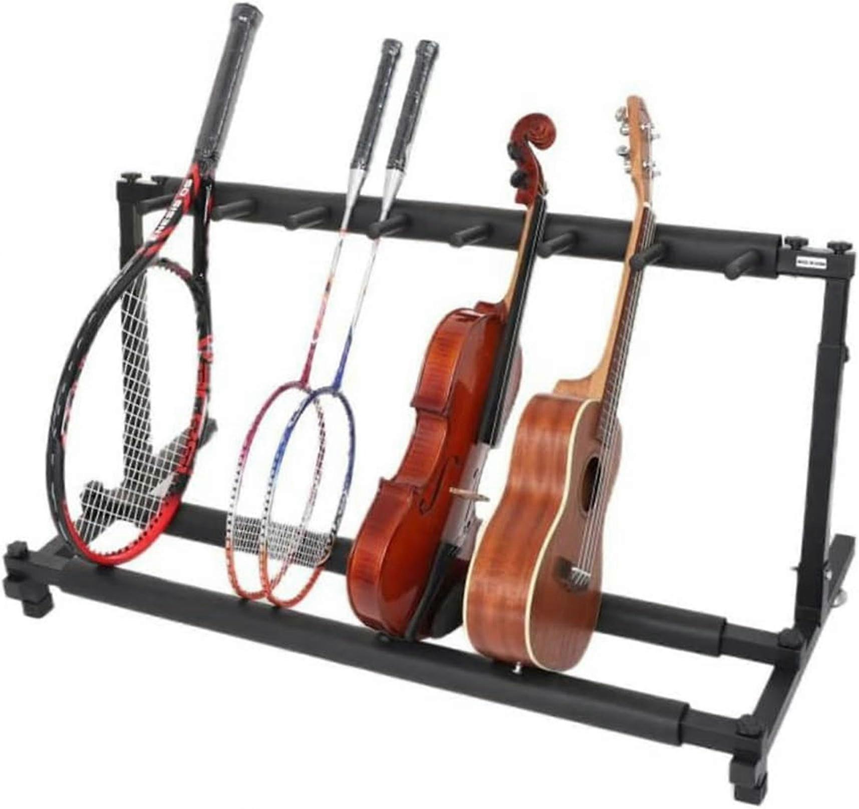 Tennis Racket Storage Rack Adjustable Height Foldable Metal Stand Durable Steel Organizer