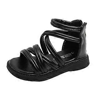 Ediodpoh Kinderschuhe Hohe flache Sandalen Römische Mode Outdoor-Strandsandalen Mädchensandalen Schwarz 3