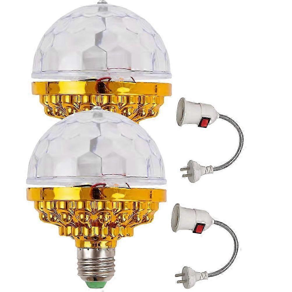 2 Sets E27 Base Disco Ball Light Plug In Rotating Light Bulb with Us Plug for Disco Fun