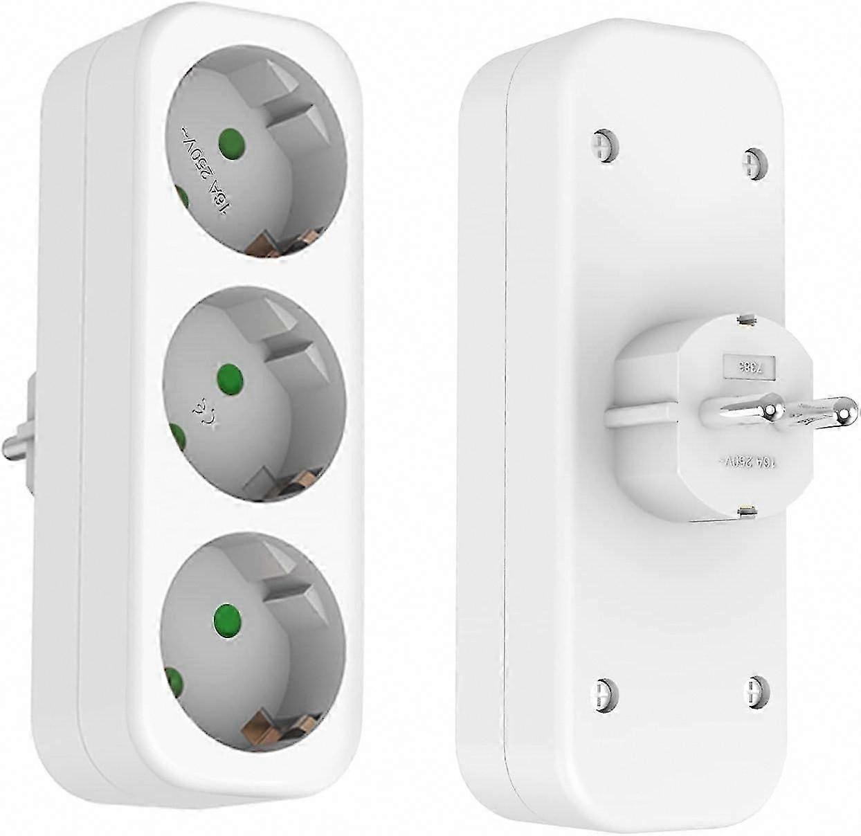 Double Plug for Socket Multiple Socket without Cable, 2 Pieces Power Strip with Switch, 3 Way Multiple Socket Adapter 250 V/16 A, Socket Adapter for O