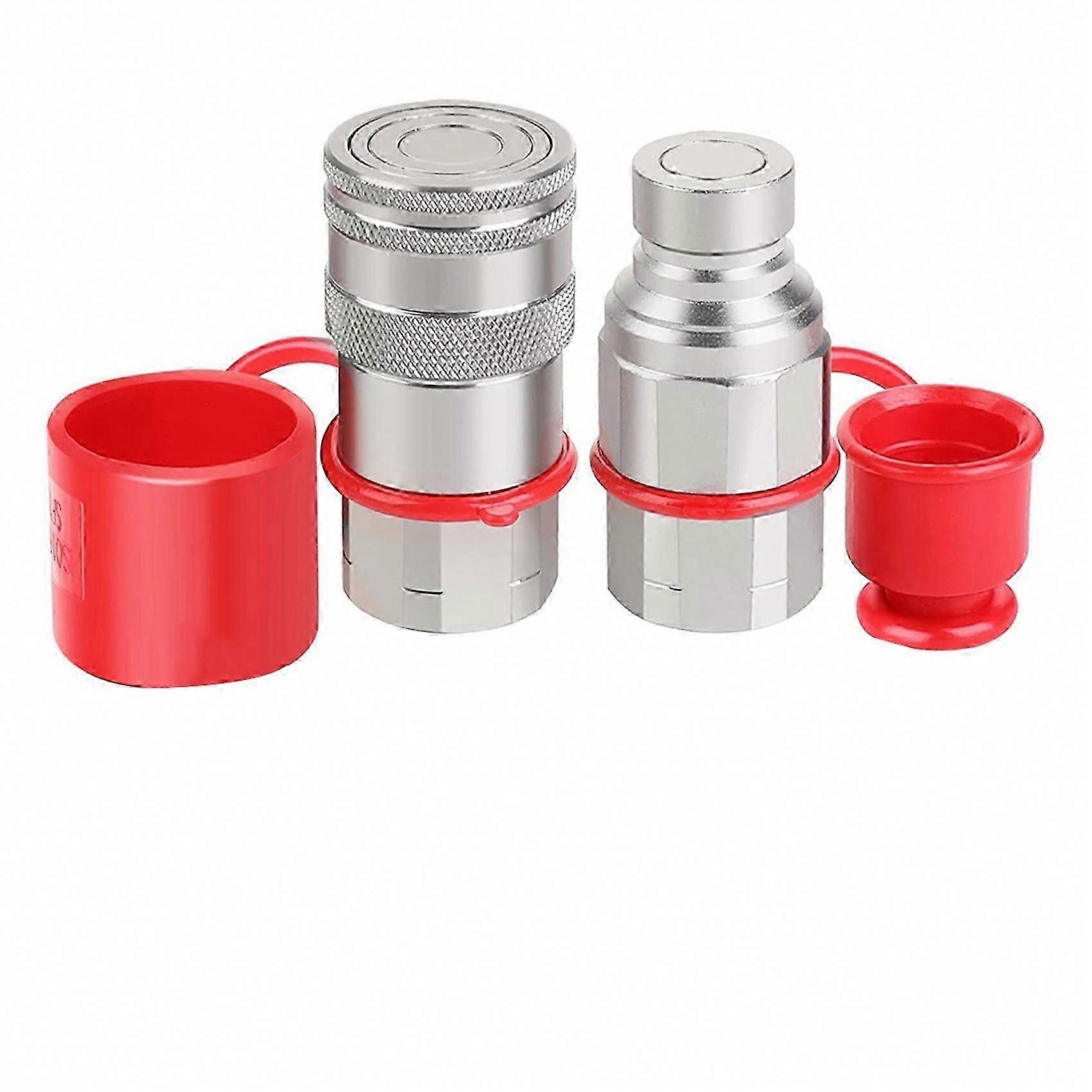 Flat Face Quick Connect Hydraulic Coupler with 2PCS Dust Cap for Skid Steer Loader