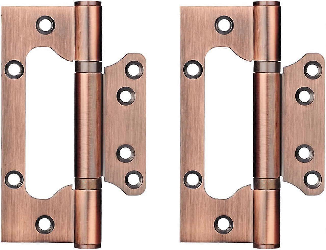 2pcs Stainless Steel Hinges, Rectangular Leaf, Invisible Door Hinges, Antique Red Copper, 10.1*7.9cm