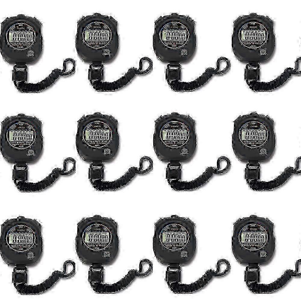 12 Pack Multi-Function Electronic Digital Sport Stopwatch Timer with Large Display, Date, Time and Alarm