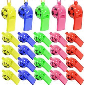 PENTA ANGEL Sports Whistles with Lanyard 25Pcs Soccer Pattern Loud Crisp Sound Plastic Training Whistles for Camping Christmas Party Favor Goody Bag