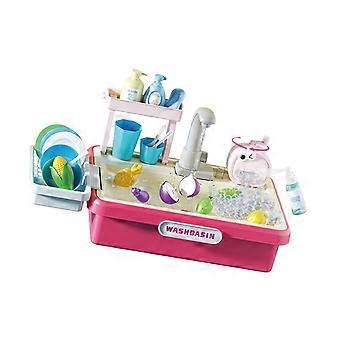 Kids Kitchen Sink Playset with Water Circulation, Dish Rack, Toy Tableware and Pretend Cleaning Accessories Ages 3-8 Multicolor