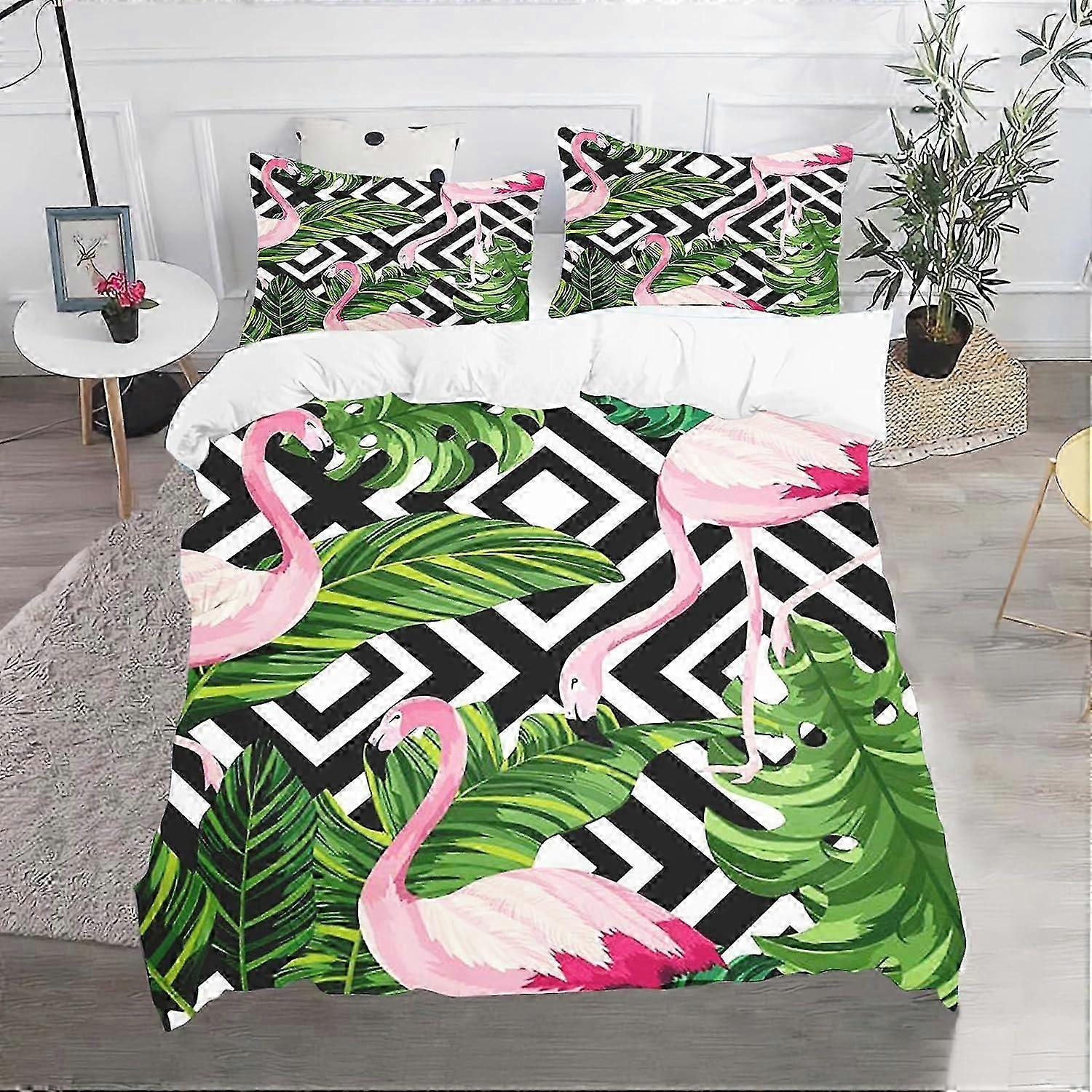 Children's Bedding Set, Flamingo Pattern, Microfiber Bedding Set, with Pillowcase, Zipper Closure