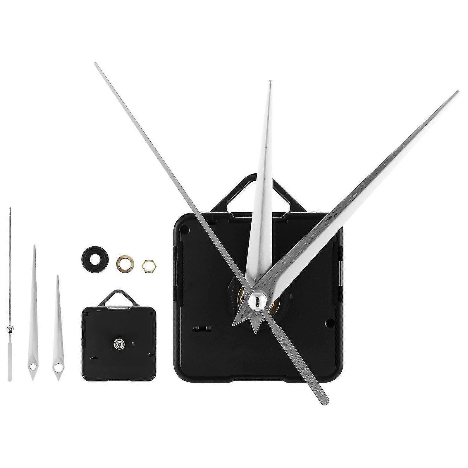 Clock Movement Kit, Silent Quartz Wall Clock Mechanism, 4 Pcs, DIY Repair Set with Multiple Shaft Lengths, Silver