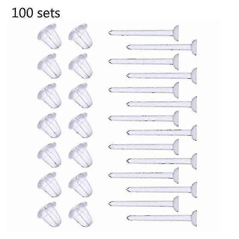 100 Sets Plastic Earring Posts & Backs Hypoallergenic Clear Ear Stud Earrings--