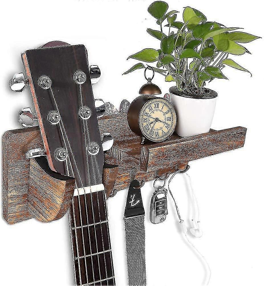 Gitarr vägghylla Trä vägg gitarrhållare gitarrhållare gitarr stativ vägg med 3 krokar