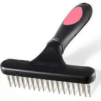 Pink Dog with undercoat rake dog combing large small dogs cats and rabbits rake comb hair removal brush double row puppy non-pointed hair brush steel 