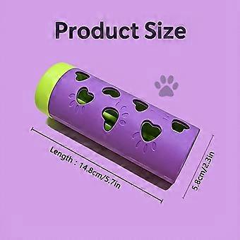 Detachable Slow Feeder Pet Toy, Treat Dispenser Roller for Small to Medium Cats Dogs, Purple with Green Caps, Indoor Outdoor Boredom Buster