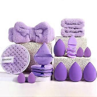 [LCS]20-40 pcs Make-up Brushes and Sponges Set with Beauty Egg and Brown Makeup Pouffe purple 20 pcs