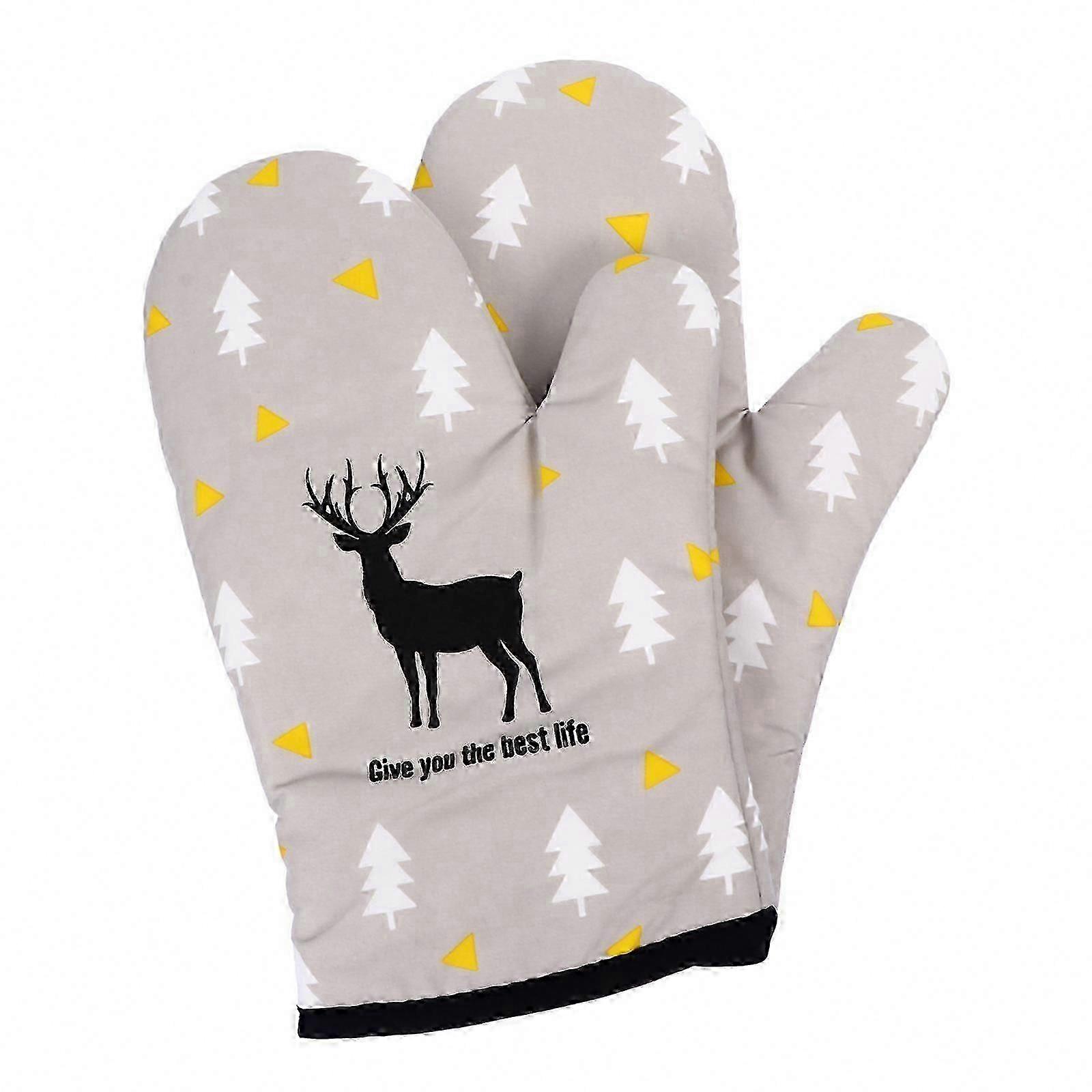 Kitchen Use Heat Insulation Oven Gloves, 2-Piece Elk Pattern Set