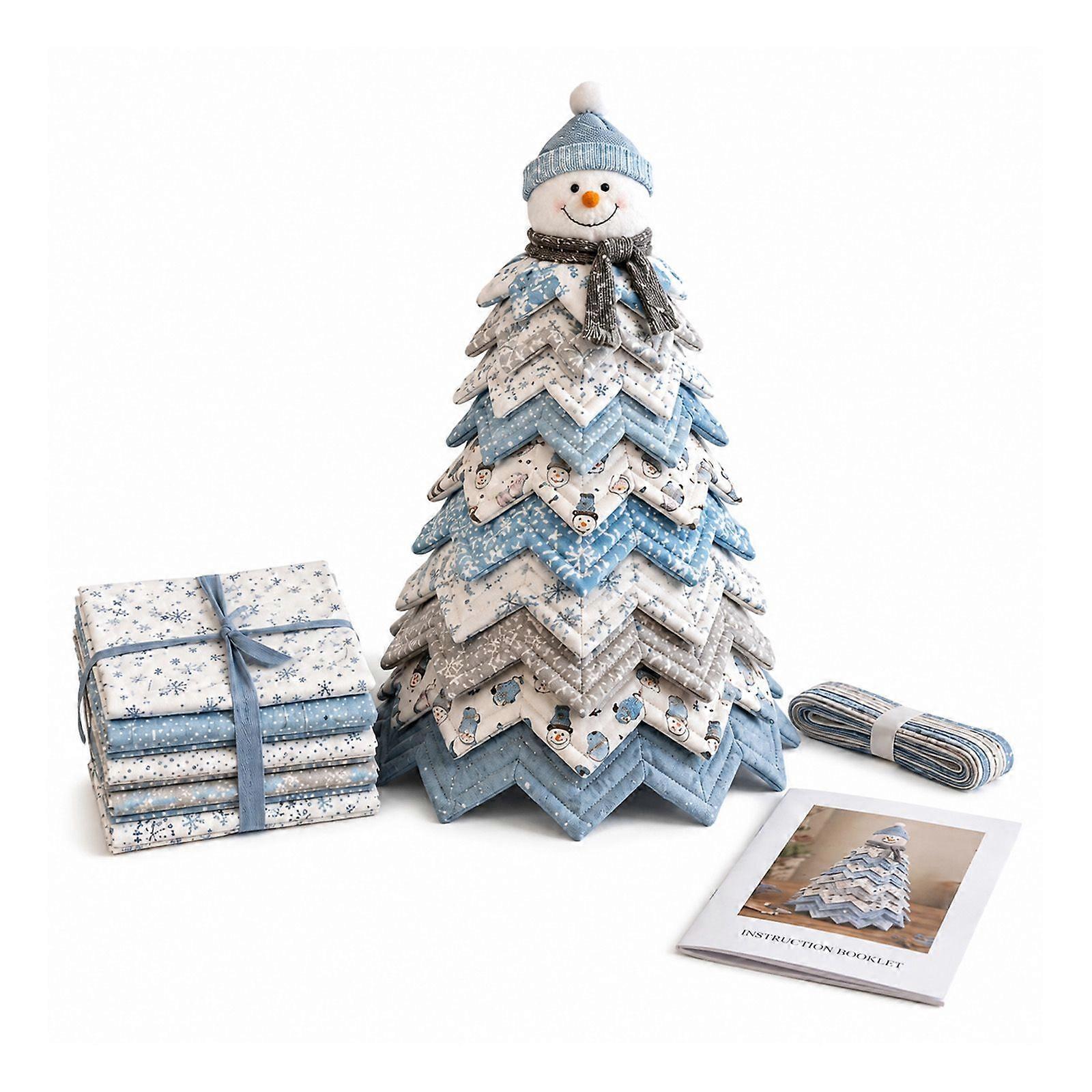 Christmas Tree Quilt Set  Blue Hat Snowman Patchwork Design