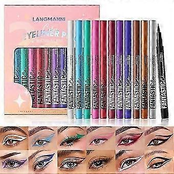 12 Farben mattes flüssiges Eyeliner-Set, neonbunt pigmentiert mit langanhaltendem, wischfestem und wasserfestem Eyeliner-Make-up für mutige und atemberaubende Looks