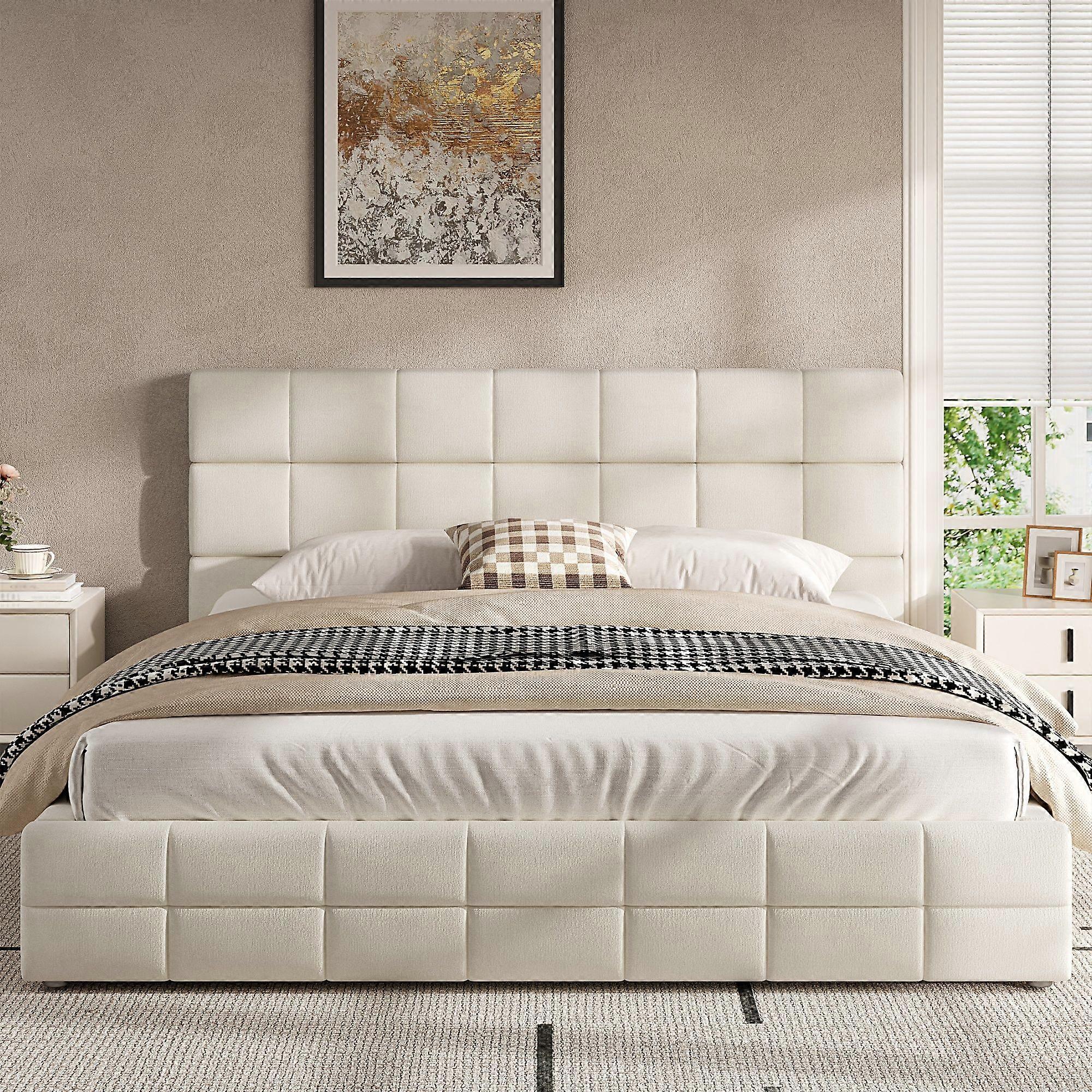 180x200 upholstered platform bed, beige