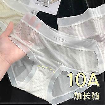 Womens Mid Waist Ice Silk Solid Color Breathable Seamless Sexy Briefs